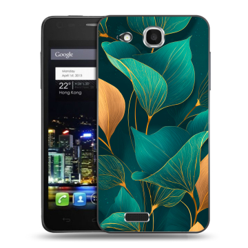 Пластиковый чехол на Alcatel One Touch Idol Ultra с принтом Листья и золото