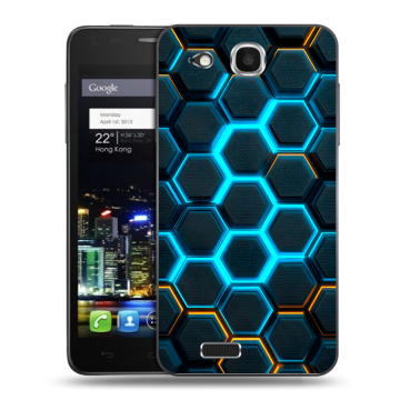 Пластиковый чехол на Alcatel One Touch Idol Ultra с принтом Неоновые соты