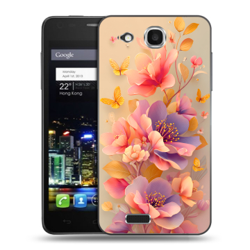 Пластиковый чехол на Alcatel One Touch Idol Ultra с принтом Цветы и бабочки