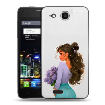 Пластиковый чехол на Alcatel One Touch Idol Ultra с принтом девушка цветы