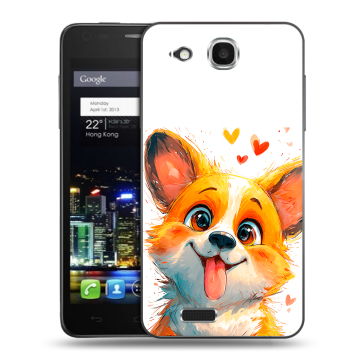 Пластиковый чехол на Alcatel One Touch Idol Ultra с принтом корги Пластиковый чехол на Alcatel One Touch Idol Ultra с принтом корги