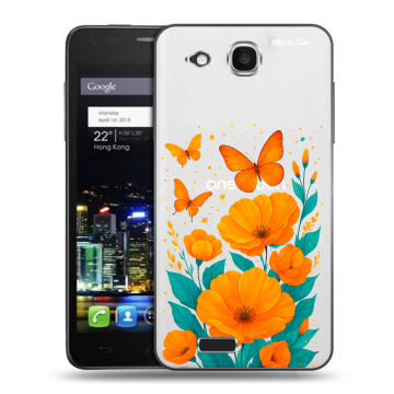 Пластиковый чехол на Alcatel One Touch Idol Ultra с принтом цветы бабочки