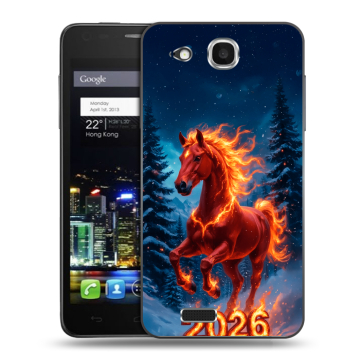 Пластиковый чехол на Alcatel One Touch Idol Ultra с принтом Новый год коня