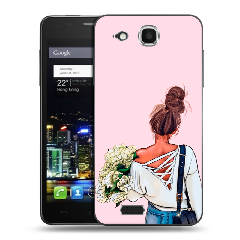 Пластиковый чехол на Alcatel One Touch Idol Ultra с принтом Девушка и букет Пластиковый чехол на Alcatel One Touch Idol Ultra с принтом Девушка и букет