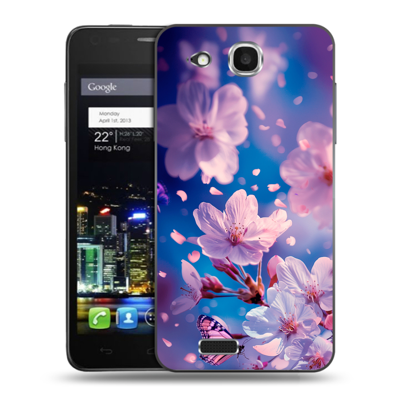 Пластиковый чехол на Alcatel One Touch Idol Ultra с принтом цветы бабочки Пластиковый чехол на Alcatel One Touch Idol Ultra с принтом цветы бабочки