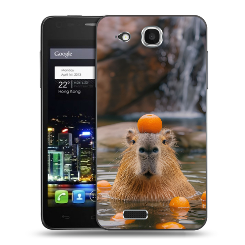 Пластиковый чехол на Alcatel One Touch Idol Ultra с принтом Капибара с апельсином Пластиковый чехол на Alcatel One Touch Idol Ultra с принтом Капибара с апельсином