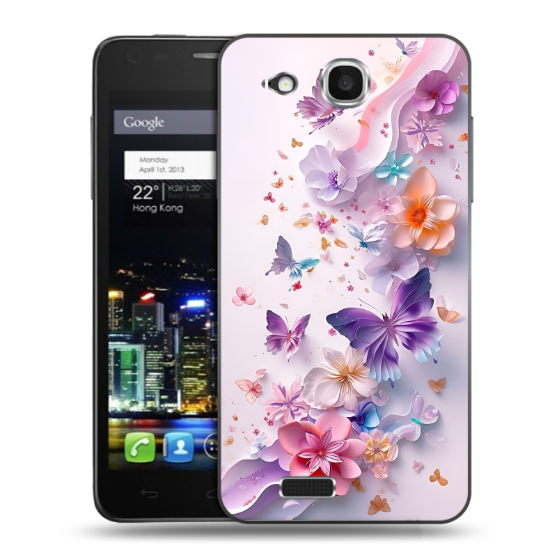 Пластиковый чехол на Alcatel One Touch Idol Ultra с принтом цветы бабочки Пластиковый чехол на Alcatel One Touch Idol Ultra с принтом цветы бабочки
