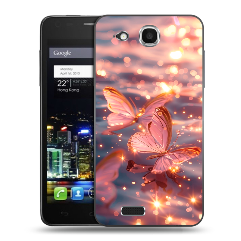 Пластиковый чехол на Alcatel One Touch Idol Ultra с принтом бабочки розовые Пластиковый чехол на Alcatel One Touch Idol Ultra с принтом бабочки розовые