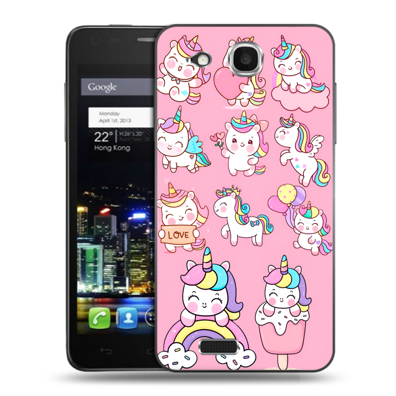Пластиковый чехол на Alcatel One Touch Idol Ultra с принтом Единороги и радуга Пластиковый чехол на Alcatel One Touch Idol Ultra с принтом Единороги и радуга