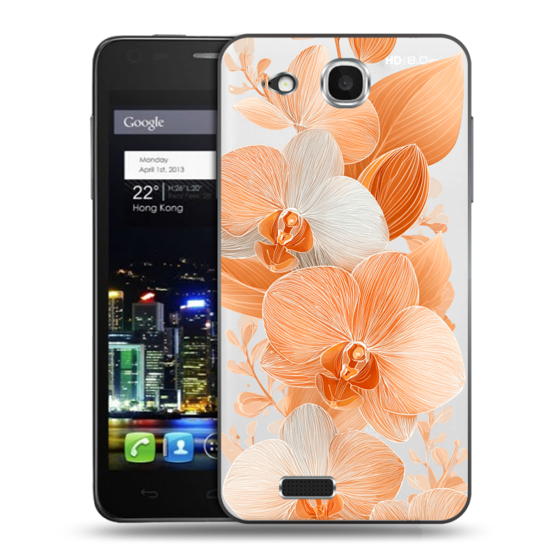 Пластиковый чехол на Alcatel One Touch Idol Ultra с принтом Бежевые цветы Пластиковый чехол на Alcatel One Touch Idol Ultra с принтом Бежевые цветы