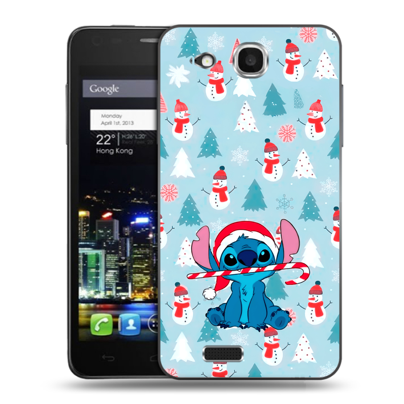 Пластиковый чехол на Alcatel One Touch Idol Ultra с принтом Стич Новый год Пластиковый чехол на Alcatel One Touch Idol Ultra с принтом Стич Новый год