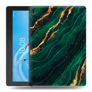 Силиконовый чехол на планшета Lenovo Tab E10 с принтом Мрамор зеленое золото