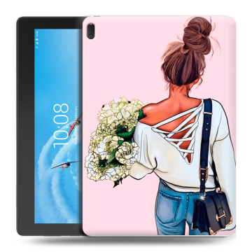 Силиконовый чехол на планшета Lenovo Tab E10 с принтом Девушка и букет