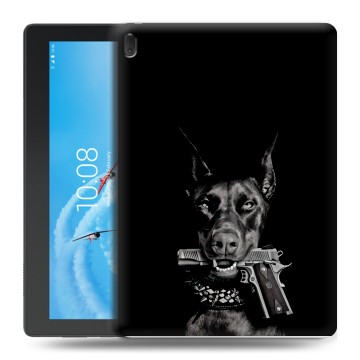 Силиконовый чехол на планшета Lenovo Tab E10 с принтом Доберман и пистолет