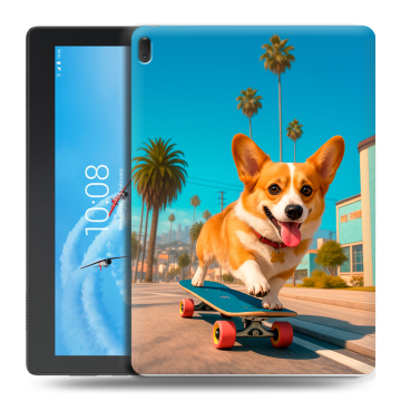 Силиконовый чехол на Lenovo Tab E10 с принтом Корги на скейте