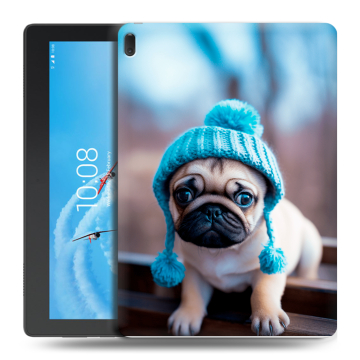 Силиконовый чехол на Lenovo Tab E10 с принтом Мопс в шапке