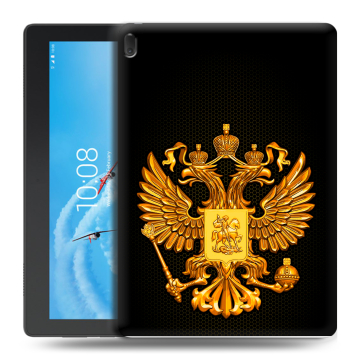 Силиконовый чехол на Lenovo Tab E10 с принтом Герб России желтый