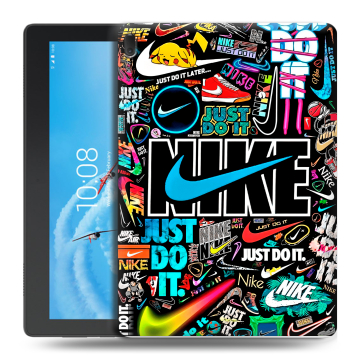 Силиконовый чехол на Lenovo Tab E10 с принтом найк nike черный Силиконовый чехол на Lenovo Tab E10 с принтом найк nike черный