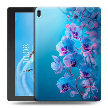 Силиконовый чехол на Lenovo Tab E10 с принтом голубые орхидеи Силиконовый чехол на Lenovo Tab E10 с принтом голубые орхидеи