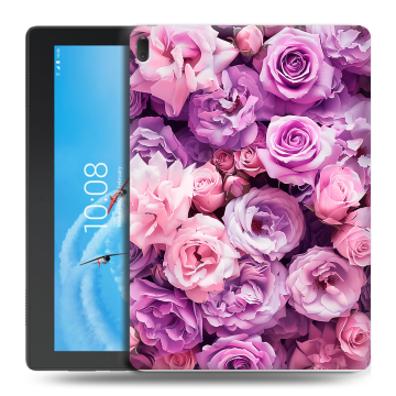 Силиконовый чехол на Lenovo Tab E10 с принтом лавандовые розы