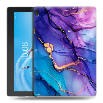 Силиконовый чехол на Lenovo Tab E10 с принтом синий мрамор Силиконовый чехол на Lenovo Tab E10 с принтом синий мрамор