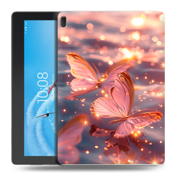 Силиконовый чехол на Lenovo Tab E10 с принтом бабочки розовые
