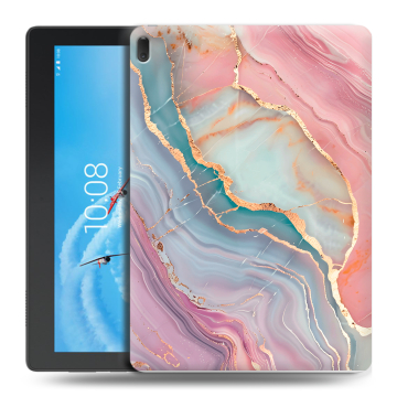 Силиконовый чехол на Lenovo Tab E10 с принтом розовый мрамор