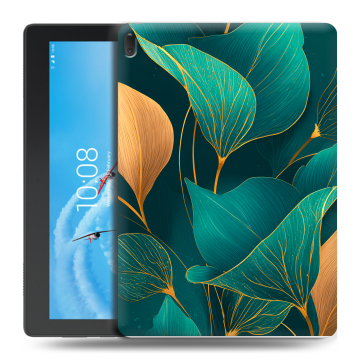 Силиконовый чехол на Lenovo Tab E10 с принтом Листья и золото