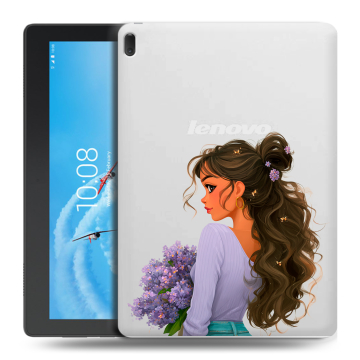 Силиконовый чехол на Lenovo Tab E10 с принтом девушка цветы