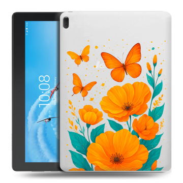 Силиконовый чехол на Lenovo Tab E10 с принтом цветы бабочки
