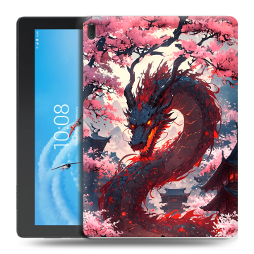 Силиконовый чехол на Lenovo Tab E10 с принтом Дракон Японский