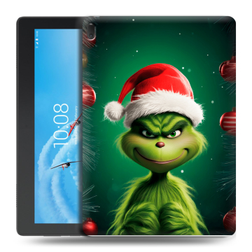 Силиконовый чехол на Lenovo Tab E10 с принтом Гринч Новый год Рождество