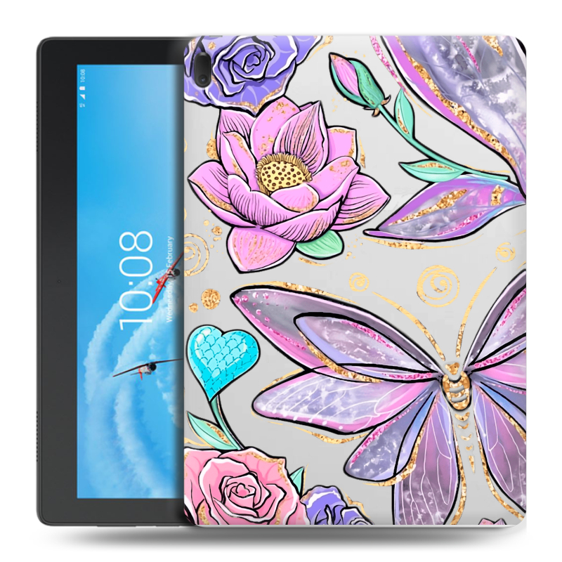 Силиконовый чехол на Lenovo Tab E10 с принтом Бабочки и цветы Силиконовый чехол на Lenovo Tab E10 с принтом Бабочки и цветы