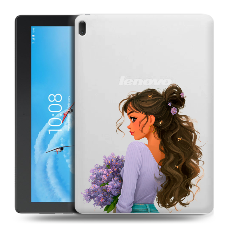 Силиконовый чехол на Lenovo Tab E10 с принтом девушка цветы Силиконовый чехол на Lenovo Tab E10 с принтом девушка цветы