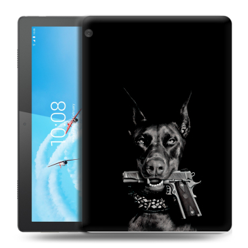 Силиконовый чехол на планшета Lenovo Tab M10 с принтом Доберман и пистолет Силиконовый чехол на планшета Lenovo Tab M10 с принтом Доберман и пистолет