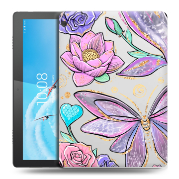 Силиконовый чехол на Lenovo Tab M10 с принтом Бабочки и цветы