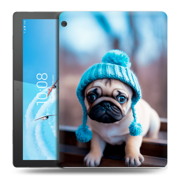 Силиконовый чехол на Lenovo Tab M10 с принтом Мопс в шапке