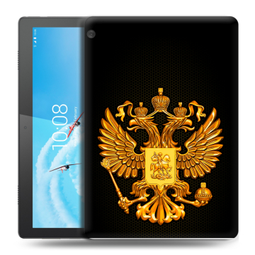 Силиконовый чехол на Lenovo Tab M10 с принтом Герб России желтый