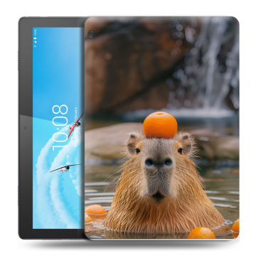 Силиконовый чехол на Lenovo Tab M10 с принтом Капибара с апельсином