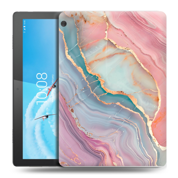Силиконовый чехол на Lenovo Tab M10 с принтом розовый мрамор