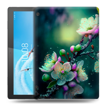 Силиконовый чехол на Lenovo Tab M10 с принтом Цветы и мрамор Силиконовый чехол на Lenovo Tab M10 с принтом Цветы и мрамор