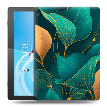Силиконовый чехол на Lenovo Tab M10 с принтом Листья и золото