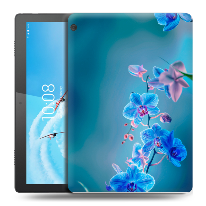 Силиконовый чехол на Lenovo Tab M10 с принтом Голубые цветы Силиконовый чехол на Lenovo Tab M10 с принтом Голубые цветы