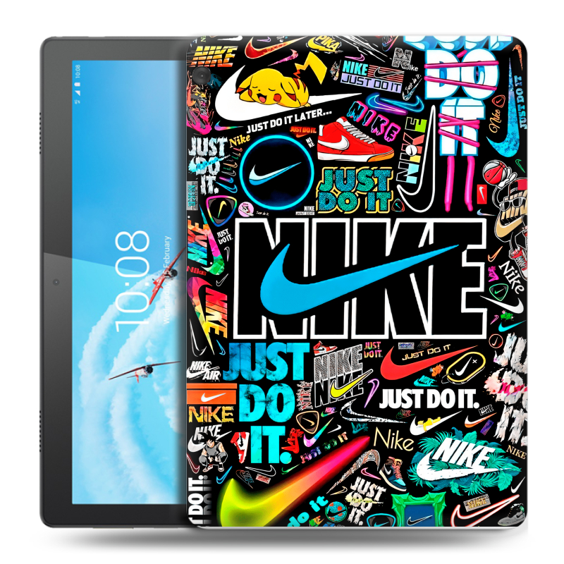 Силиконовый чехол на Lenovo Tab M10 с принтом найк nike черный Силиконовый чехол на Lenovo Tab M10 с принтом найк nike черный