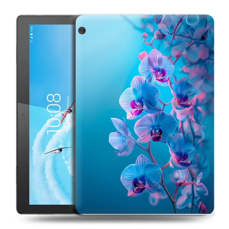 Силиконовый чехол на Lenovo Tab M10 с принтом голубые орхидеи Силиконовый чехол на Lenovo Tab M10 с принтом голубые орхидеи