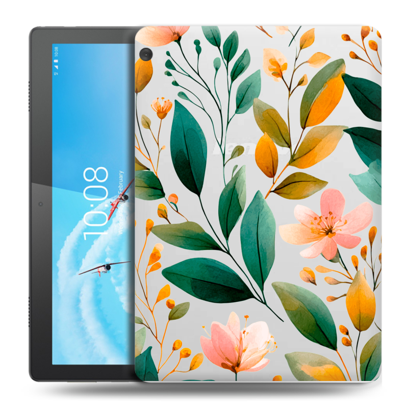Силиконовый чехол на Lenovo Tab M10 с принтом Цветы паттерн Силиконовый чехол на Lenovo Tab M10 с принтом Цветы паттерн