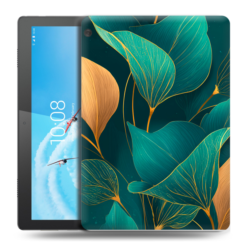 Силиконовый чехол на Lenovo Tab M10 с принтом Листья и золото Силиконовый чехол на Lenovo Tab M10 с принтом Листья и золото