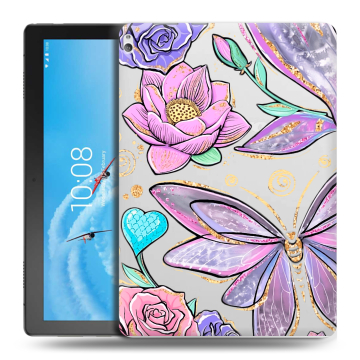 Силиконовый чехол на Lenovo Tab P10 с принтом Бабочки и цветы Силиконовый чехол на Lenovo Tab P10 с принтом Бабочки и цветы