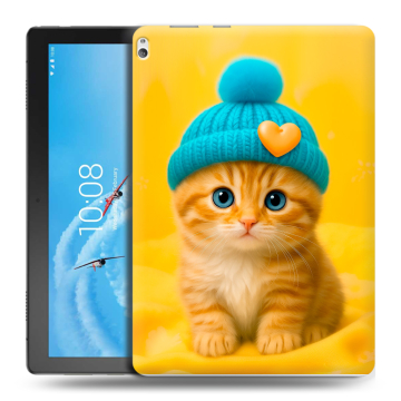 Силиконовый чехол на Lenovo Tab P10 с принтом Котенок в шапке Силиконовый чехол на Lenovo Tab P10 с принтом Котенок в шапке