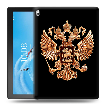 Силиконовый чехол на Lenovo Tab P10 с принтом Герб России золотой